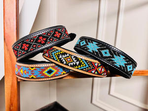 Nouveau 2024 Western Motif À La Main En Cuir Perlé Collier De Chien En Cuir Véritable Colliers Pour Animaux De Compagnie Doux Durable En Gros Produits En Vrac - Product Image 4