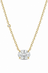 2CT Oval East West Lab Grown Diamond Necklace 14K <b>Solid</b> <b>Gold</b> Solitaire <b>Pendant</b> with 0.30CT Side Diamond Adjustable Chain - Product Image 4