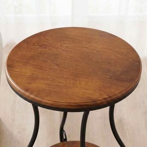 Mesa Auxiliar Redonda Vintage de Madera con 2 Niveles y Patas Curvas de Hierro Forjado, Mesa de Centro Pequeña para Sala de Estar o Dormitorio - Product Image 6