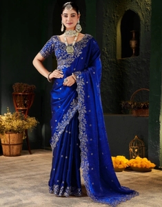 KV Embroidered Bollywood <b>Tissue</b>, Silk Blend Saree - Product Image 1