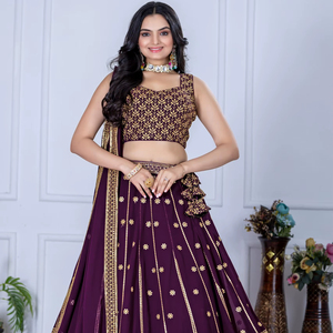 Nuevo diseño de lehenga choli para mujer en tela Fox Georgette con bordado elaborado. - Product Image 1
