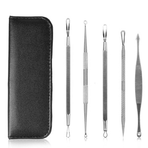 Professional 5 Piece Stainless Steel Acne Extractor Kit with Double Ended Lancet Needles for Blackhead Pore Cleaning - Product Image 1