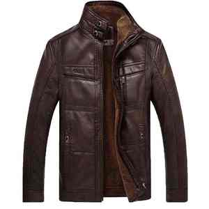 Men's PU <b>Leather</b> Motorcycle Jacket Stand Collar Zipper Slim Fit Windproof Winter <b>Coat</b> Faux <b>Fur</b> Lining Regular Length - Product Image 6