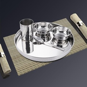 Ensemble de thali en acier inoxydable Kansa poli, écologique et de qualité supérieure, vaisselle traditionnelle pour la maison, les restaurants, les mariages et les fêtes - Product Image 1