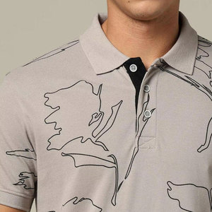 Men's Gray Floral Print Short Sleeve Polo Shirt Cotton Casual Style Breathable Regular Fit <b>Low</b> MOQ Men's Polo Shirts - Product Image 6