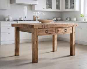 Mesa de Comedor de Madera Maciza Premium con Cajones de Almacenamiento, Diseño Rústico de Granja, Construcción de Madera Resistente para Decoración de Cocina - Product Image 1