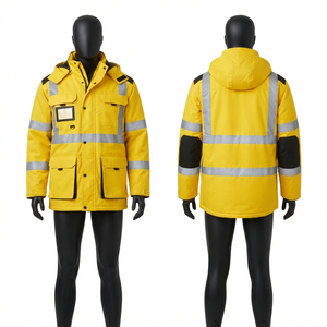 Veste de travail robuste en toile polyester lavée 300 GSM noire réfléchissante avec panneau dorsal en X, boutons personnalisés sur le devant, service OEM - Product Image 3