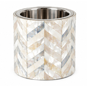 Seau à glace de luxe en acier inoxydable avec incrustation de nacre, motif chevron, mosaïque de coquillages faite à la main, refroidisseur à vin pour hôtels et bars - Product Image 1