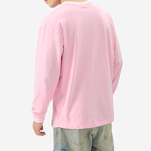 T-shirt décontracté rose à manches longues et col rond en jersey de coton respirant pour homme, avec logo frontal et design uni - Product Image 5