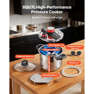 Pentola a Pressione in Acciaio Inox da 8 Litri con Coperchio in Vetro Temperato e Griglia per Cottura a Vapore, Tre Livelli di Pressione per Conservazione e Cottura - Product Image 4