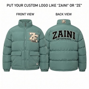 เสื้อแจ็คเก็ตพัฟเฟอร์บุผ้าโพลีเอสเตอร์ ZAINI พรีเมียม 300 GSM สำหรับผู้ชาย ฤดูหนาว แบบมีฮู้ด กันลม กันน้ำ สีเขียวเซจ ลายพราง - Product Image 1
