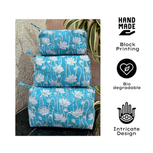 <b>Toiletry</b> Bag Set of 3 Multi Function Travel Organizer Cosmetic Make up Stationary <b>Storage</b> Bags Jaipur Artisanal Hand Block - Product Image 1