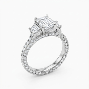 Bague en argent sterling 925 pour femme, moissanite taille radiant, trois pierres, pour fiançailles, mariage, anniversaire, fête, plaqué rhodium - Product Image 1