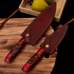 Ensemble de 2 couteaux de chef en acier damas faits à la main, manche ergonomique en bois ambidextre, couteaux de cuisine professionnels durables à lame pleine - Product Image 5
