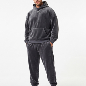 Ensemble de survêtement baggy en velours épais avec fermeture éclair, pull et pantalon de jogging surdimensionnés en velours, respirant, pour l'hiver, style streetwear - Product Image 6