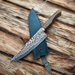 Couteau de chef artisanal de qualité supérieure en cuivre damas avec manche en noyer et bolster en cuivre - Product Image 4