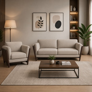 INTELLIGENTIA WOODS Modern Scandinavian Fabric Sofa Set1+3 Seater with Solid Wood <b>Frame</b> & High Density Foam for Living Room Home - Product Image 2