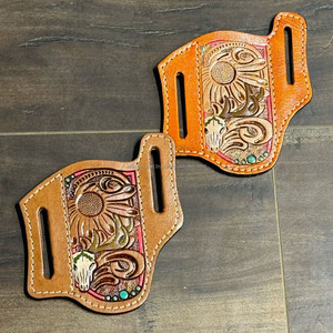 Étui de couteau usiné à la main Portable gaine de couteau en cuir véritable pour couteaux à lame fixe/pliante gaine florale pour ceinture pour unisexe - Product Image 6