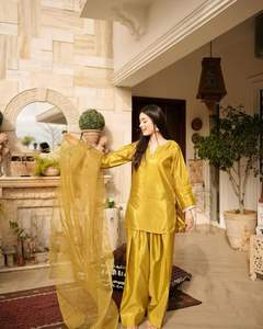 Trajes Farshi Shalwar Kameez indios y pakistaníes en tela de seda, ropa formal, vestidos casuales lisos para mujer, alta calidad - Product Image 2