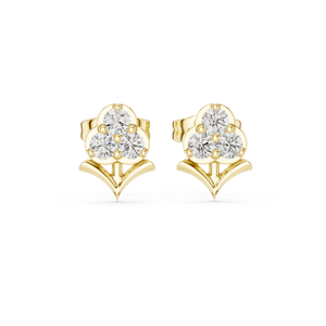Diamante cultivado en laboratorio de corte redondo, oro amarillo de 14K/18K, arete floral de tres piedras con diamantes de 0.30CT DEF VVS, joyería fina y elegante para mujer, ODM. - Product Image 3