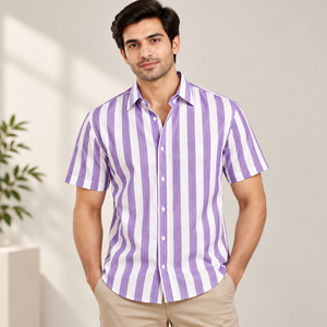 Modern Mens Striped Poly Cotton Blend Half Sleeve <b>Shirts</b> Lightweight Casual Office Wear Comfortable Wholesale Bulk Supplier Sale - Product Image 3