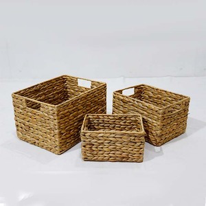 Natural Eco-Friendly Water Hyacinth <b>Storage</b> <b>Baskets</b> <b>Rectangle</b> with Handles Rustic Multi-Purpose Neatening <b>Basket</b> Set - Product Image 3