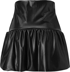 Women's High Waist PU Satin <b>Mini</b> Skirt Ruffles A-Line Shiny Solid Sexy Club Style All Seasons Wear - Product Image 1