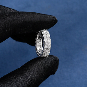 Trendy <b>Iced</b> Out VVS Moissanite King <b>Ring</b> Women's 925 Silver Eternity Band <b>Ring</b> Round Brilliant Moissanite Pave Setting Geometric - Product Image 5
