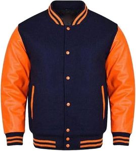 Veste de baseball pour homme en laine respirante avec manches en cuir, taille plus, épaules tombantes, style universitaire, disponible dans toutes les couleurs - Product Image 2