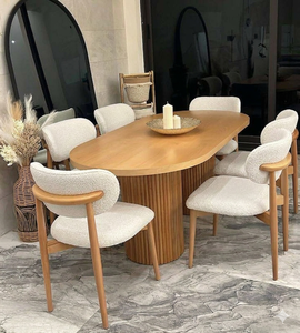 Juego de Mesa de Comedor Ovalada de Madera de Teca Sólida con Sillas Tapizadas - Diseño Moderno Escandinavo, Muebles de Comedor de Lujo para Hotel o Villa - Product Image 2
