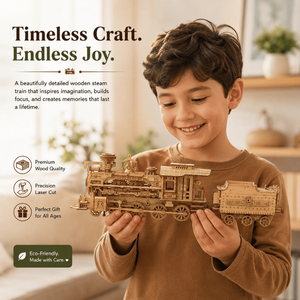 Vintage Steam Train Wooden <b>Model</b> <b>Kit</b> Laser Cut DIY 3D Locomotive Puzzle Toy for Kids Collectors Hobbyists and Home Display Decor - Product Image 4