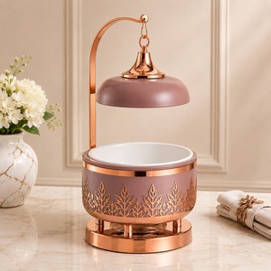 Modern Buffet Food <b>Warmer</b> Lid Stand Premium Ceramic Insert Stylish Rose Gold Metal Construction Durable Handmade Elegant Design - Product Image 1