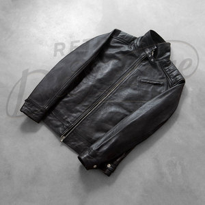 Blouson de motard en cuir noir pour homme, coupe ajustée, en véritable peau de mouton, automne-hiver, décontracté, col réglable, vêtement d'extérieur - Product Image 2