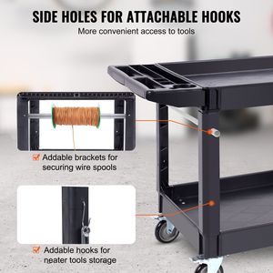 Carrello multiuso in plastica resistente a 2 ripiani da 550 libbre con ruote girevoli a 360° (2 freni)-La - Product Image 5