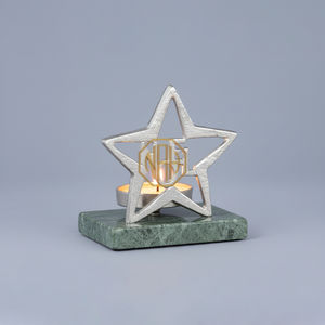 Sculpture d'étoile décorative en aluminium plaqué or, porte-bougie chauffe-plat, décoration maison et jardin, produit de Noël, exportateur d'usine - Product Image 6