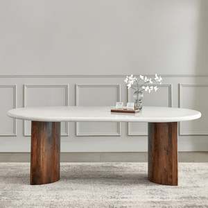 Modern Oval Dining Table with <b>Marble</b> <b>Top</b> and Wood Legs Stable Home Furniture 6 Seater - Product Image 3