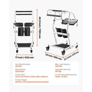 Sollevatore per Pazienti Regolabile con Sedile in PU, Sedia per Trasferimento da Seduto a in Piedi Facile per Anziani e Disabili, Ginocchiere Incluse - Product Image 3