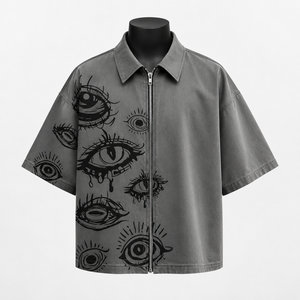 Chemise décontractée à manches courtes zippée pour homme, 100% coton biologique, écologique, OEM ODM, marque privée - Product Image 1