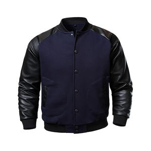 Chaqueta Varsity Color Block para Hombre, Mezcla de Algodón y Nailon, Paneles en Contraste, Estilo Retro de Béisbol Universitario, Dos Tonos, Ropa Urbana, Abrigo de Invierno - Product Image 1