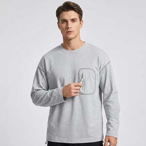 Sweat-shirt gris à manches longues et col rond pour homme 2027, avec poche zippée, style décontracté, personnalisable sur le devant, en jersey polyester/coton écologique - Product Image 6