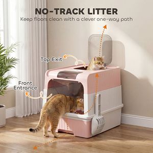 Lettiera Intelligente Rosa per Gatti con Ampio Spazio Interno, Ingresso Frontale e Uscita Superiore, Facile da Pulire, Vassoio Coperto e Cassetto per Cani - Product Image 3