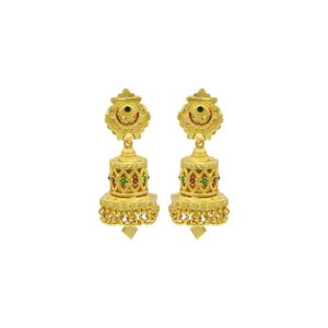 Vente en gros de boucles d'oreilles Jhumka plaquées or 14K18K24K, ensemble de boucles d'oreilles de mariage, boucles d'oreilles de mode, design floral traditionnel, ensemble Jhumka - Product Image 2