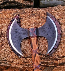Hache viking artisanale de qualité industrielle à double lame, manche en bois, tête de tomahawk en acier à haute teneur en carbone pour l'abattage d'arbres, objet de collection - Product Image 6