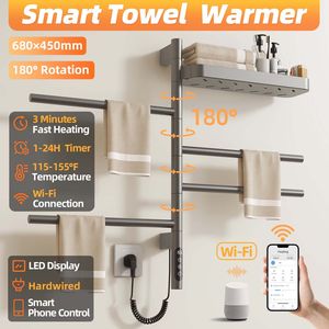 SIOYIE Porte-serviettes électrique mural intelligent, sèche-serviettes chauffant rotatif avec barres pivotantes et minuterie intelligente pour salle de bain - Product Image 2