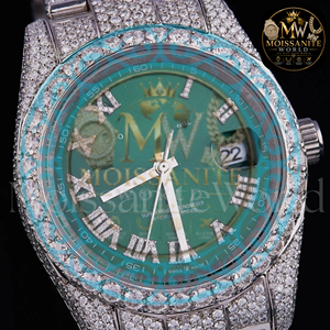 Montre Moissanite World Diamond 40 mm en acier inoxydable, analogique à quartz, luxe unisexe, fermoir déployant, verre saphir - Product Image 4