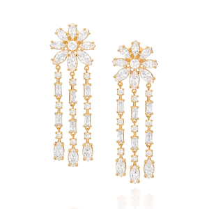 Flower Shape Drop <b>Earrings</b> Women's 18K Gold Plated <b>Crystal</b> Rhinestone Tassel <b>Earrings</b> Romantic Wedding Jewelry - Product Image 3