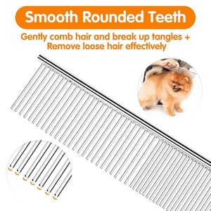 Peigne à dents angulaires en acier inoxydable pour chien, conception simple, brosse de toilettage, manche en ABS écologique, démêlage efficace pour poils longs et épais - Product Image 4
