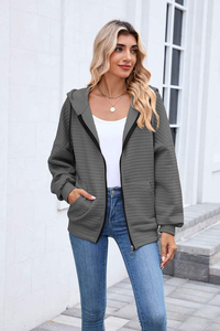 Sweat à capuche zippé pour homme, coupe ample et oversize, en tricot gaufré, brodé sur mesure, pour un confort optimal en hiver - Product Image 5