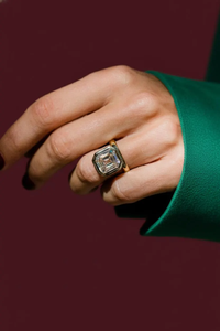 Asscher Cut Diamond <b>Cocktail</b> <b>Ring</b> 18K Solid <b>Gold</b> Bezel Setting Hexagon Classic Unisex Fine Jewelry - Product Image 1