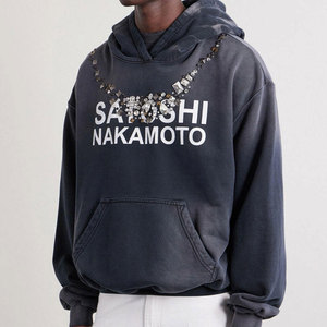 Sweat-shirt à capuche en strass pour homme, style streetwear oversize, en coton noir tricoté, avec logo sur le devant, pour l'automne - Product Image 4